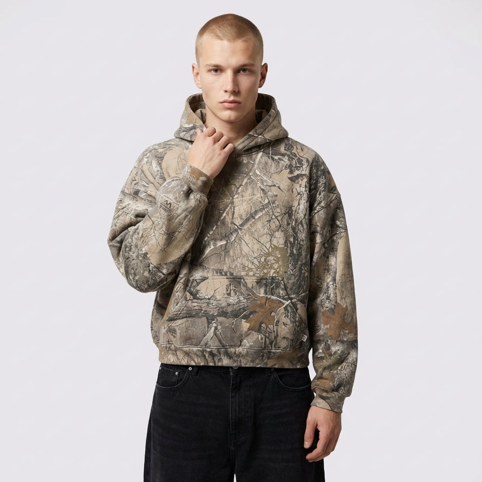 Sweat à capuche camouflage – Veste zippée oversize avec capuche et coupe décontractée