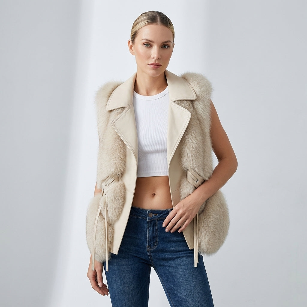 Vest van imitatiebont – elegante wintergilet met oversized kraag en taillebanden