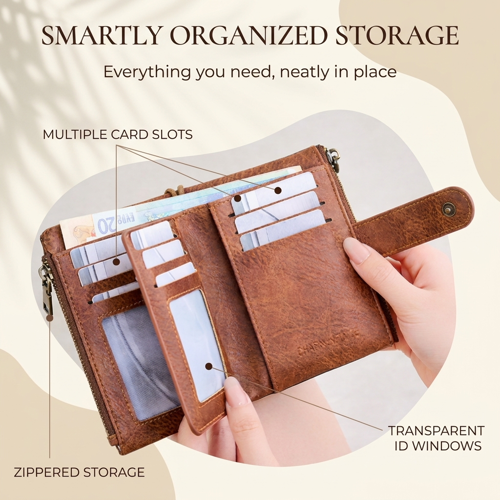 Portefeuille Tri-Fold Anti-RFID | Design Spacieux et Sécurisé pour Femmes
