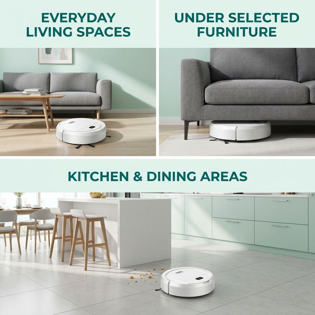 Aspirateur robot et serpillière combo – Nettoyeur compact 3-en-1 pour sols durs
