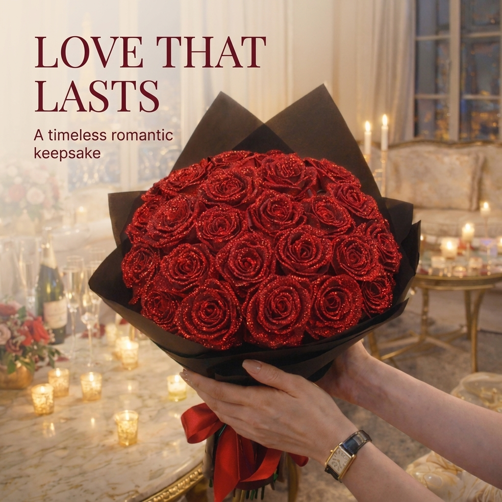 Luxury Glitter Rose Bouquet – Elegant Romantic Gift in Luxury Box