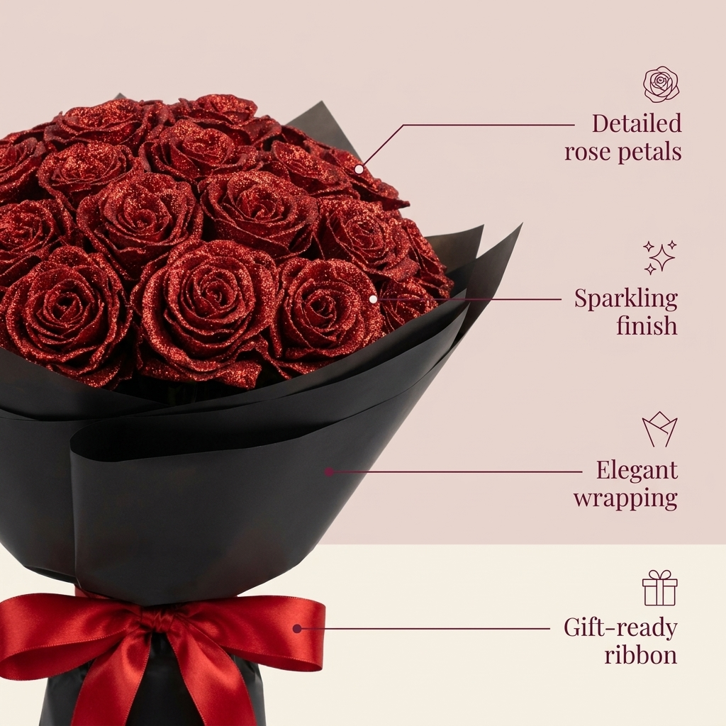 Luxury Glitter Rose Bouquet – Elegant Romantic Gift in Luxury Box