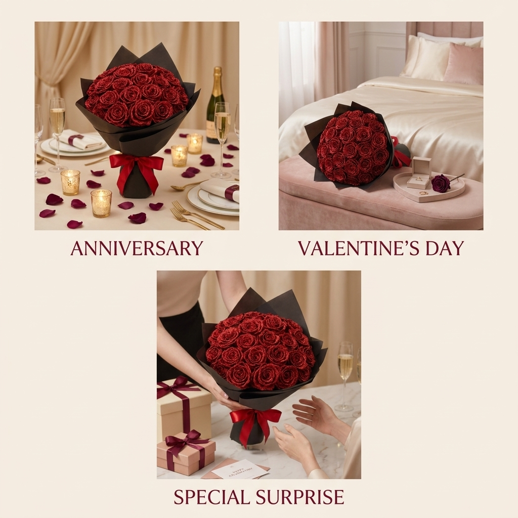 Luxury Glitter Rose Bouquet – Elegant Romantic Gift in Luxury Box