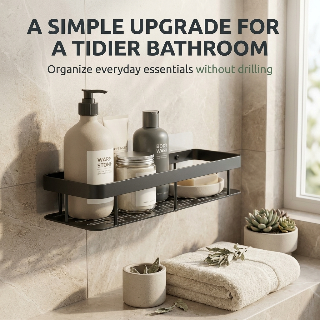 Adhesive Shower Caddy – No-Drill Wall-Mounted Bathroom Shelf