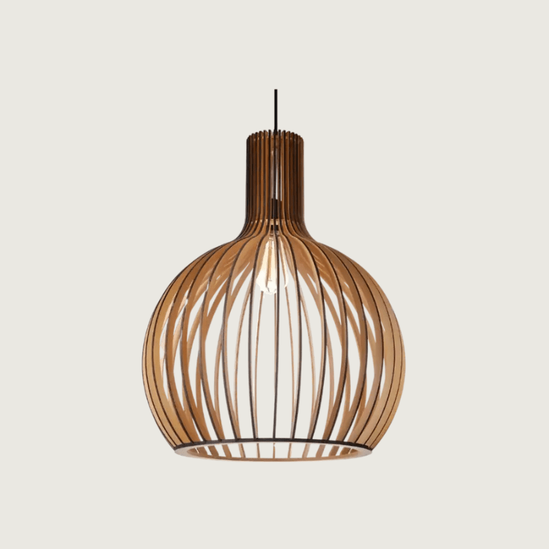 Wooden Pendant Lamp – Scandinavian Open Design with Warm Ambient E27 Lighting