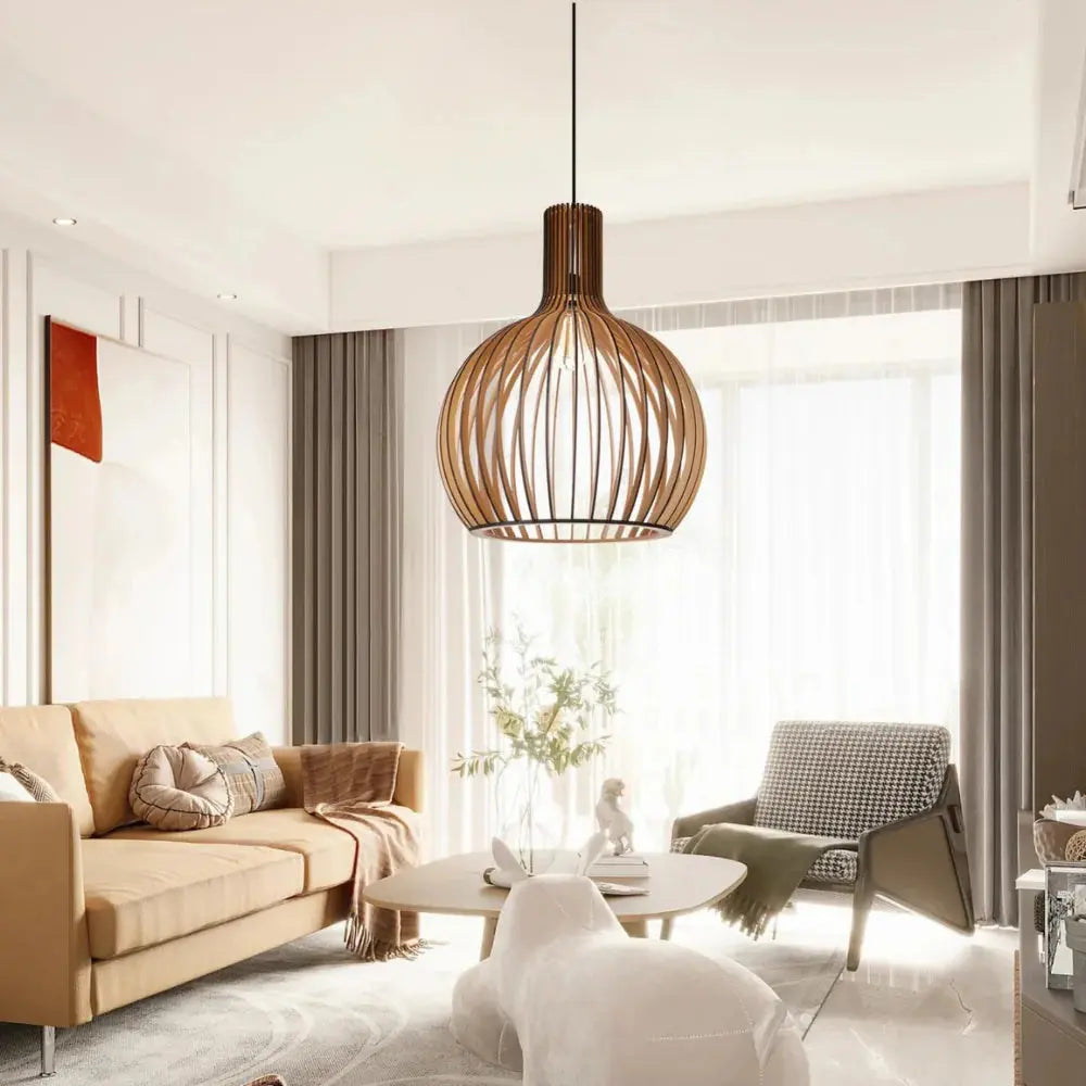 Lampe suspendue en bois – design ouvert scandinave avec éclairage d’ambiance chaud E27