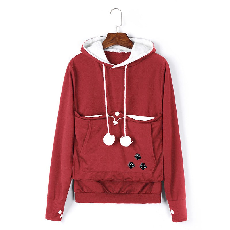 Sweat à capuche porte-chat – pull doux avec poche intégrée pour animal de compagnie pour un confort intérieur douillet