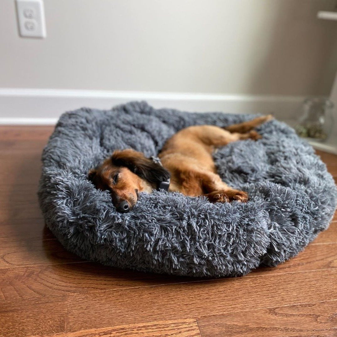 Dog Cushion Bed – Soft Plush Design with Non-Slip Bottom & Washable Cover