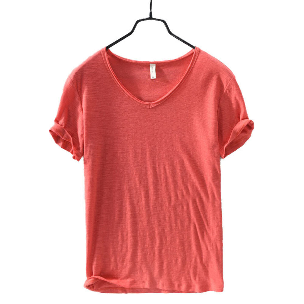 T-shirt à col en V pour homme – mélange de lin et coton à coupe ajustée et respirante