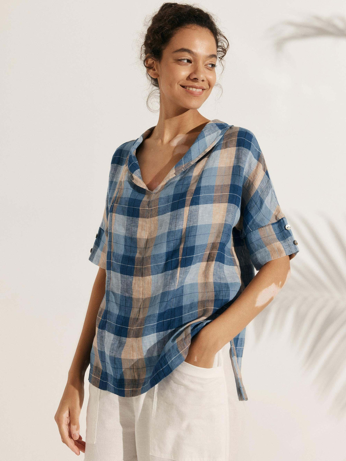 Women’s Airy Woven V-Neck Shirt | Short Sleeve Casual Summer Top