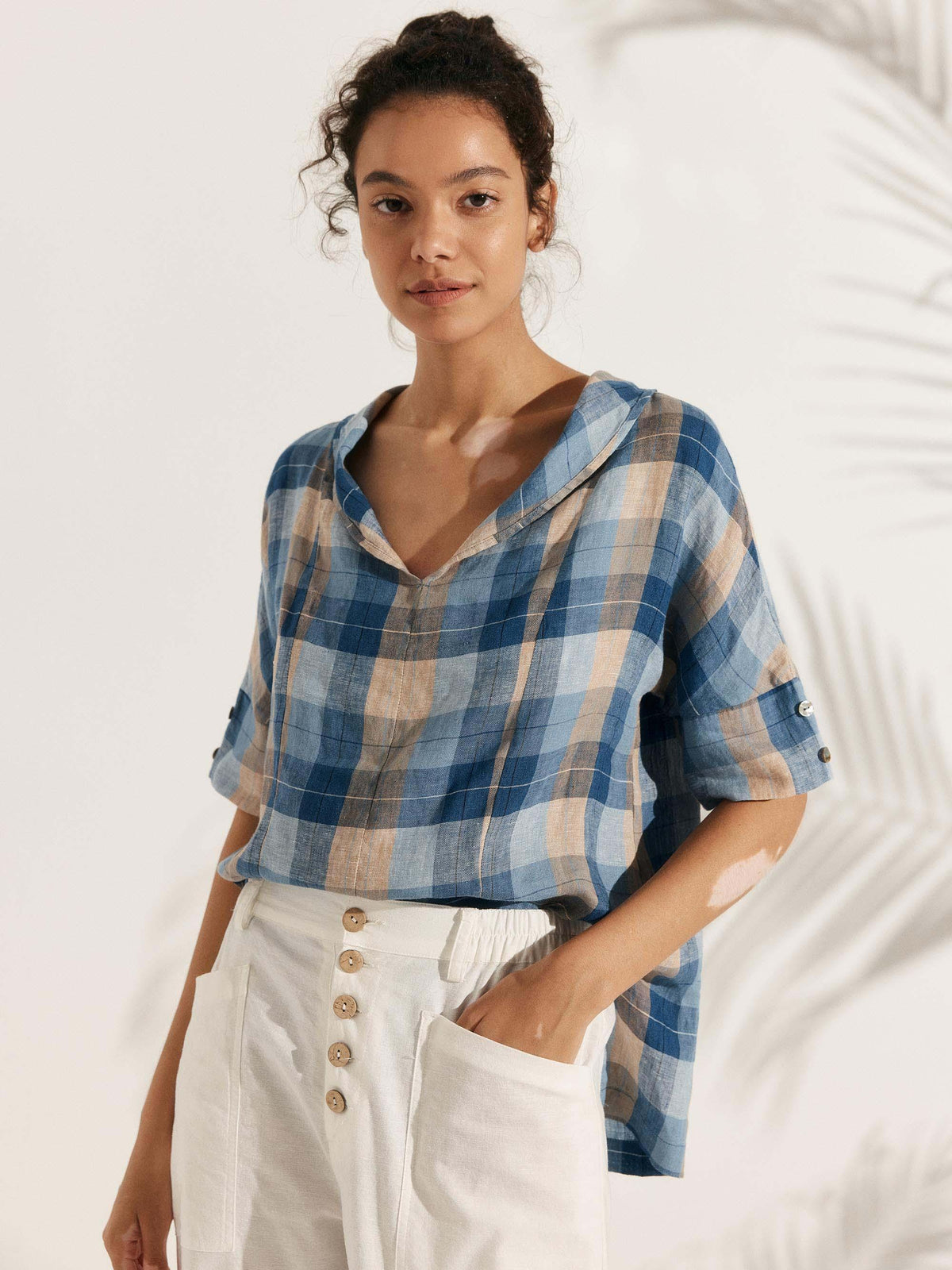 Women’s Airy Woven V-Neck Shirt | Short Sleeve Casual Summer Top