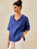 Women’s Airy Woven V-Neck Shirt | Short Sleeve Casual Summer Top