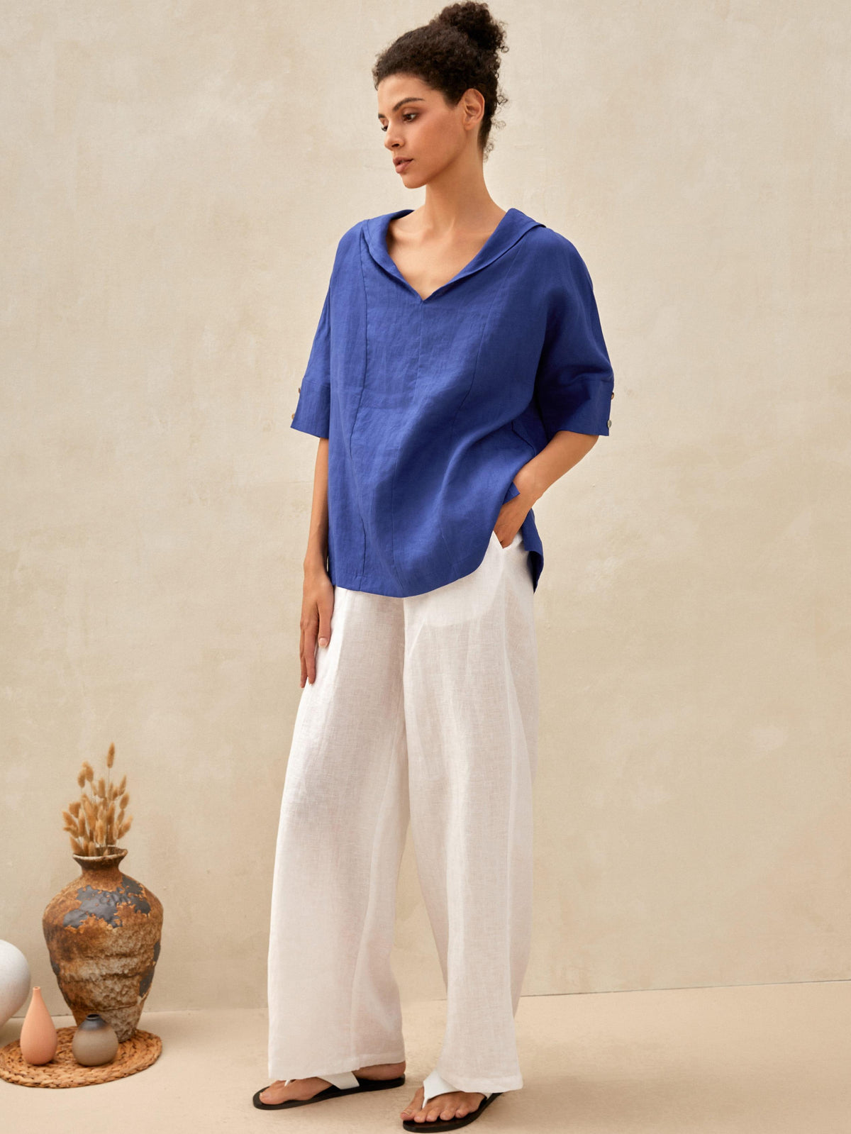 Women’s Airy Woven V-Neck Shirt | Short Sleeve Casual Summer Top