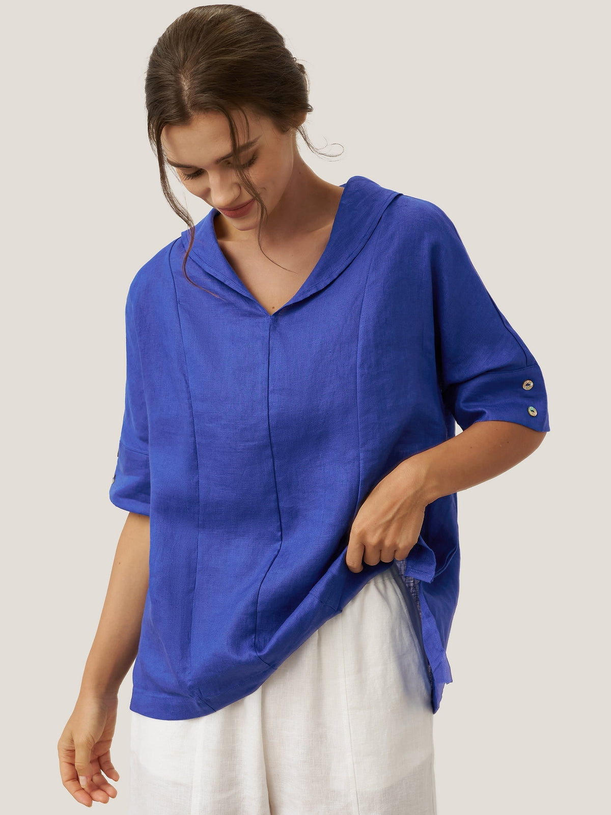 Women’s Airy Woven V-Neck Shirt | Short Sleeve Casual Summer Top