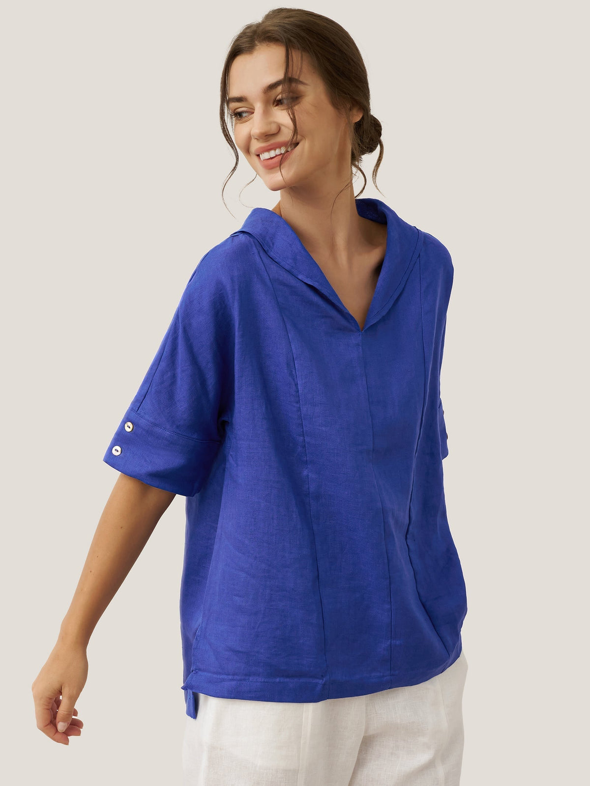 Women’s Airy Woven V-Neck Shirt | Short Sleeve Casual Summer Top
