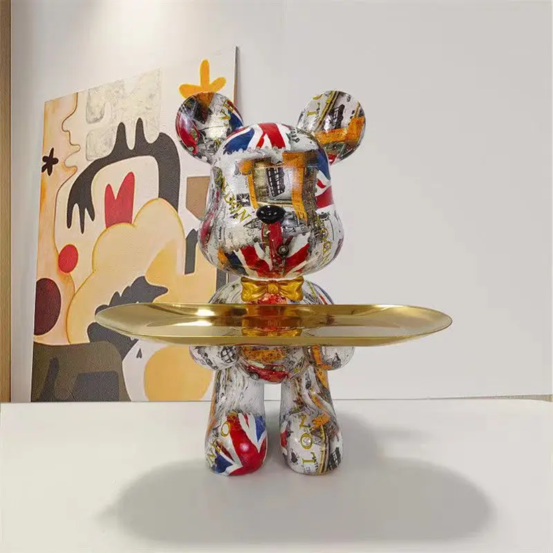 Figurine d’ours – Objet décoratif moderne bleu et couleur laiton pour intérieur