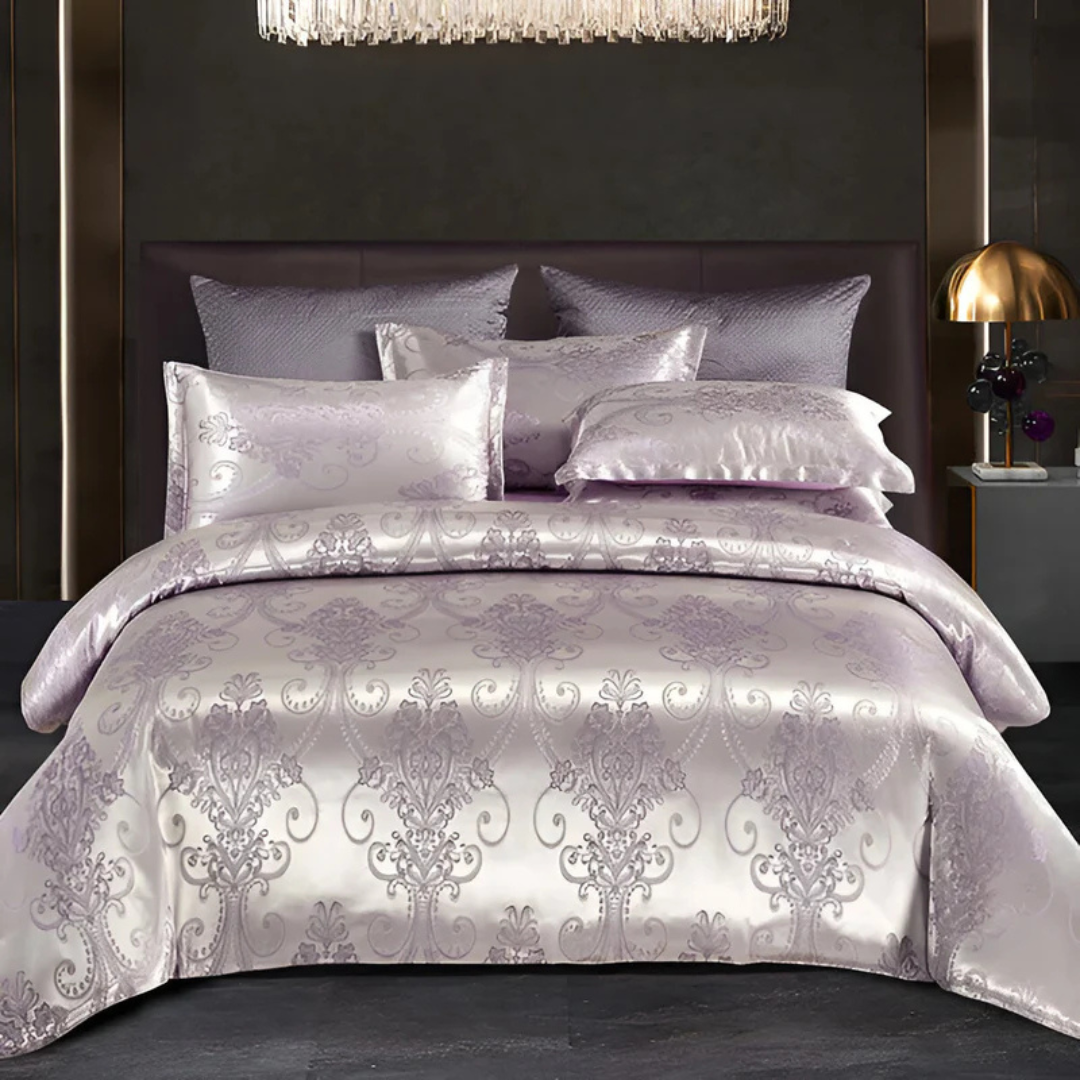 Ensemble de housse de couette en satin jacquard de luxe avec confort doux et respirant pour chambres élégantes