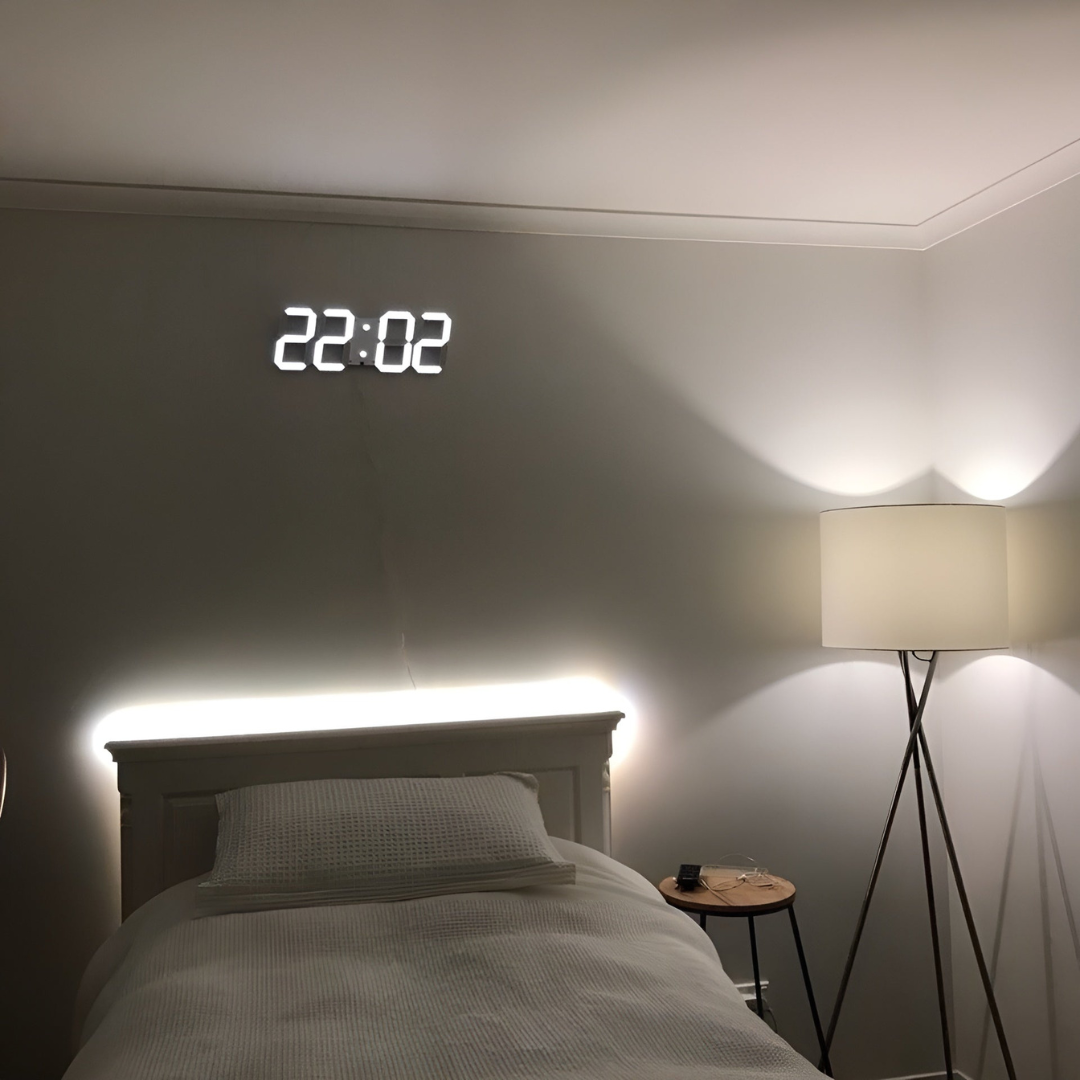 Horloge murale LED – Affichage digital 3D moderne avec éclairage réglable pour intérieurs stylés