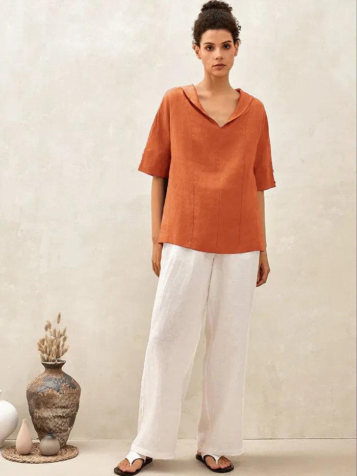Women’s Airy Woven V-Neck Shirt | Short Sleeve Casual Summer Top