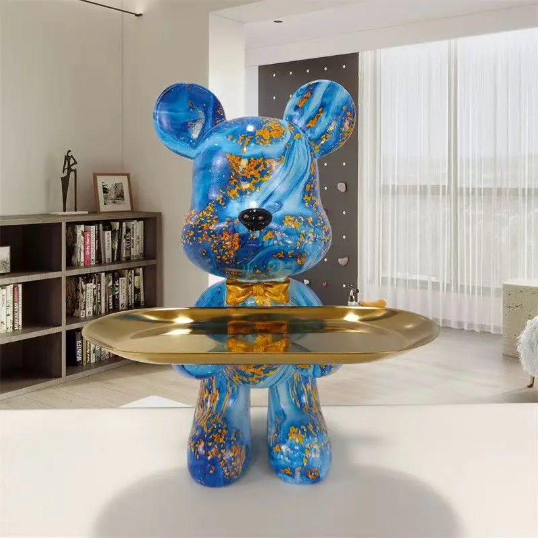 Figurine d’ours – Objet décoratif moderne bleu et couleur laiton pour intérieur