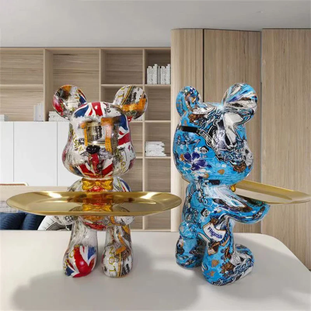 Figurine d’ours – Objet décoratif moderne bleu et couleur laiton pour intérieur