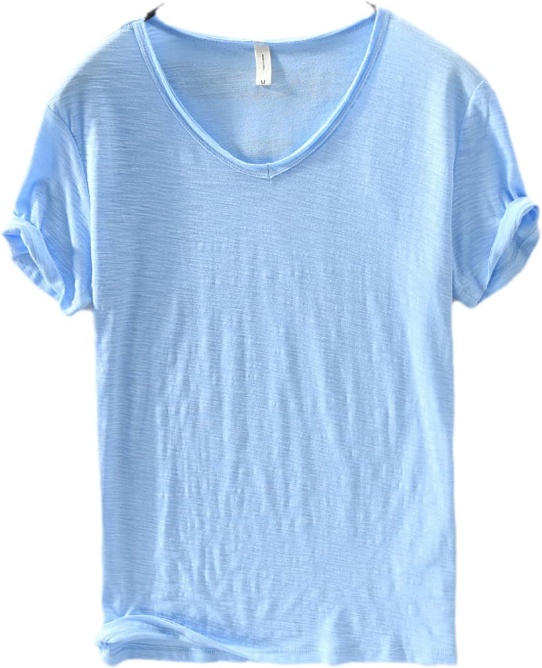 T-shirt à col en V pour homme – mélange de lin et coton à coupe ajustée et respirante