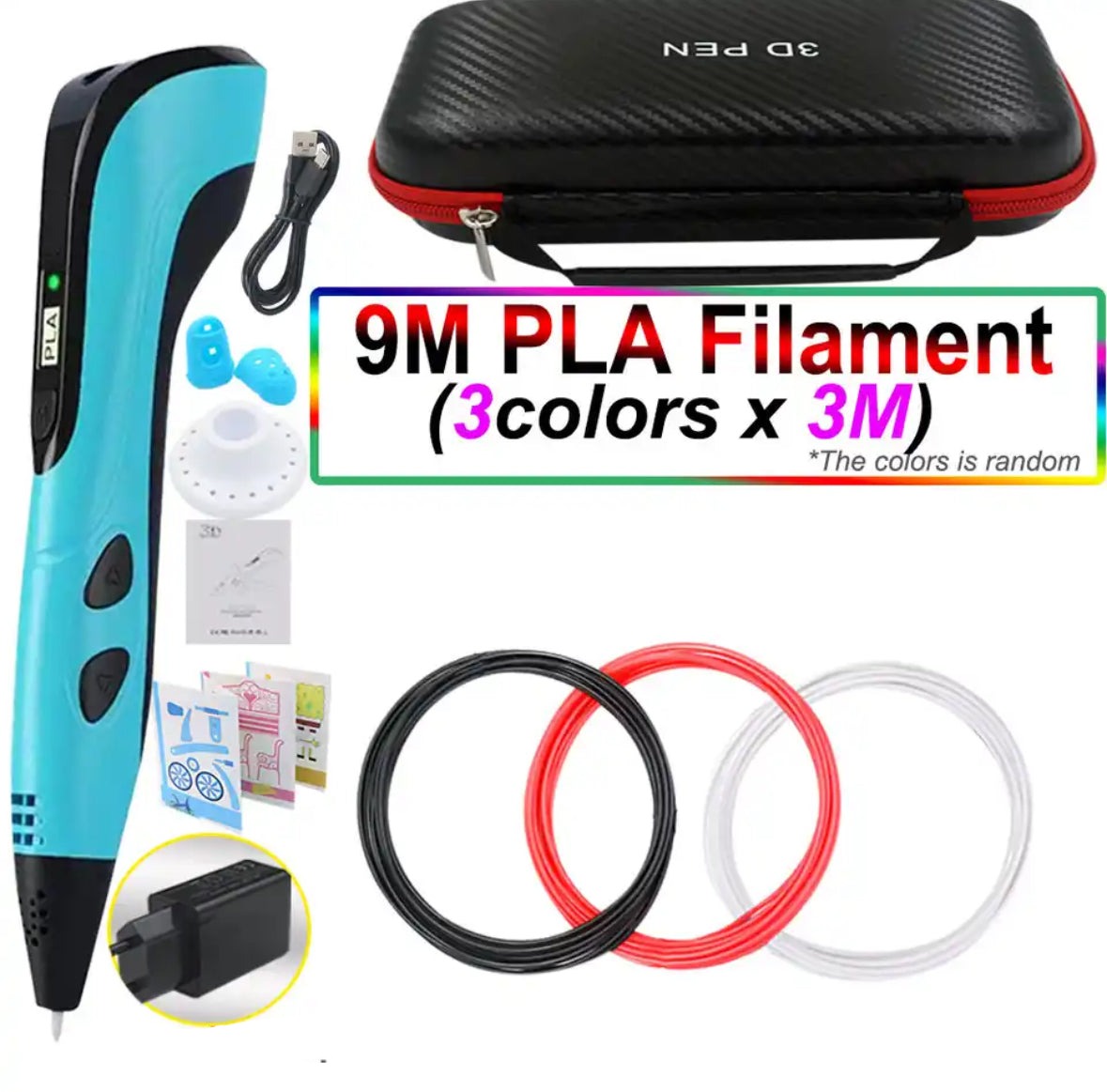 Set de stylo d'impression 3D – Outil de dessin facile à contrôler avec filament PLA et écran LED