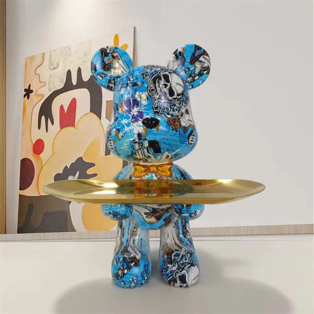 Figurine d’ours – Objet décoratif moderne bleu et couleur laiton pour intérieur
