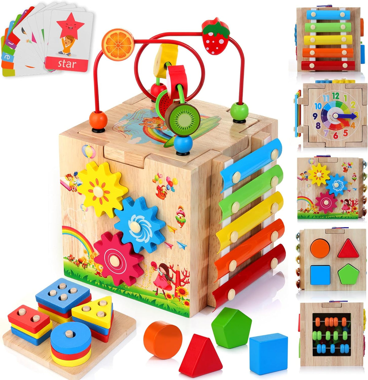 Cube d’Activités Montessori 8-en-1 – Jouet Éducatif en Bois pour Tout-Petits dès 18 Mois