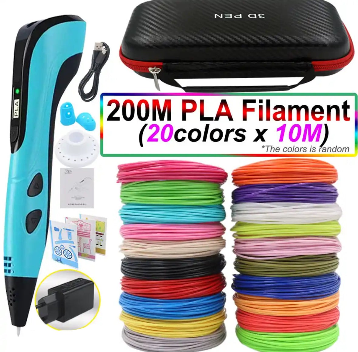 Set de stylo d'impression 3D – Outil de dessin facile à contrôler avec filament PLA et écran LED