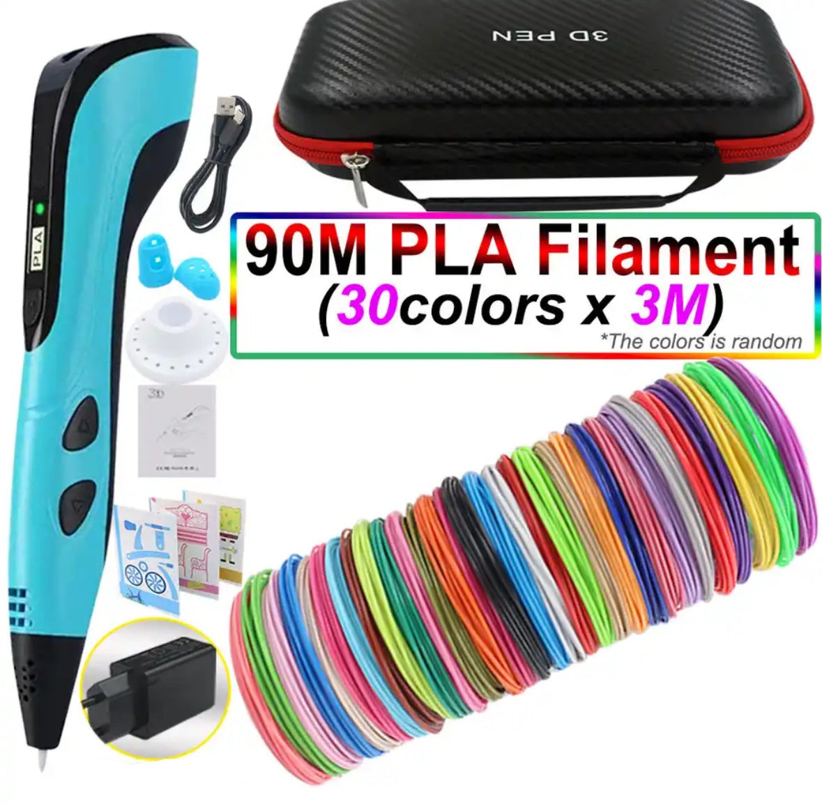 Set de stylo d'impression 3D – Outil de dessin facile à contrôler avec filament PLA et écran LED