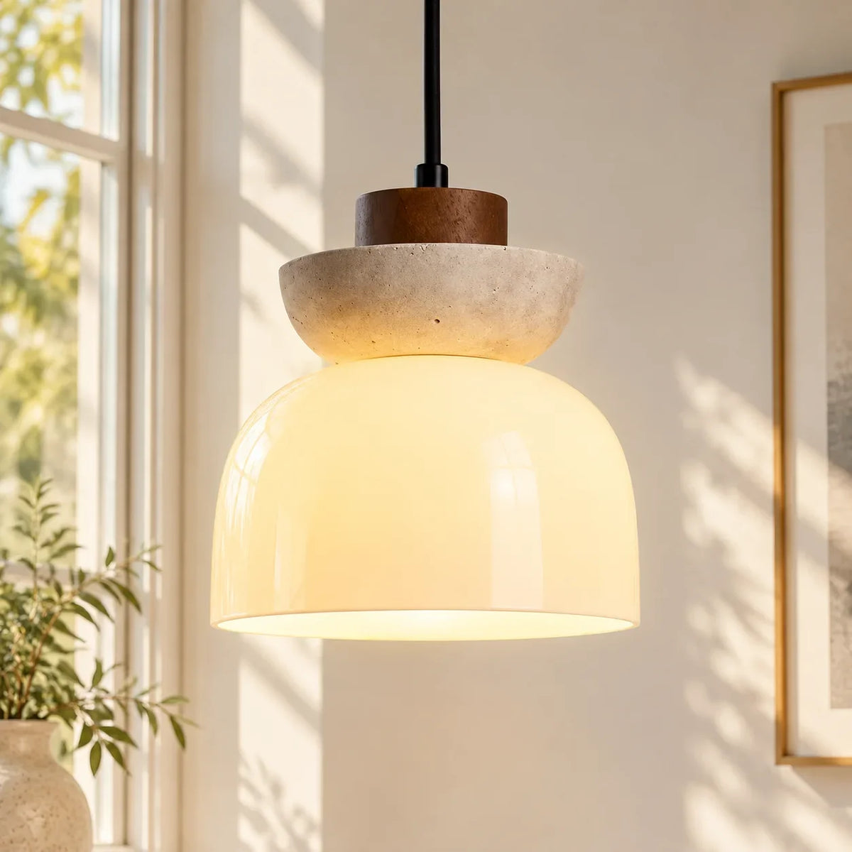 Angelia Wabi-Sabi Travertine Frosted Glass Pendant Light 1