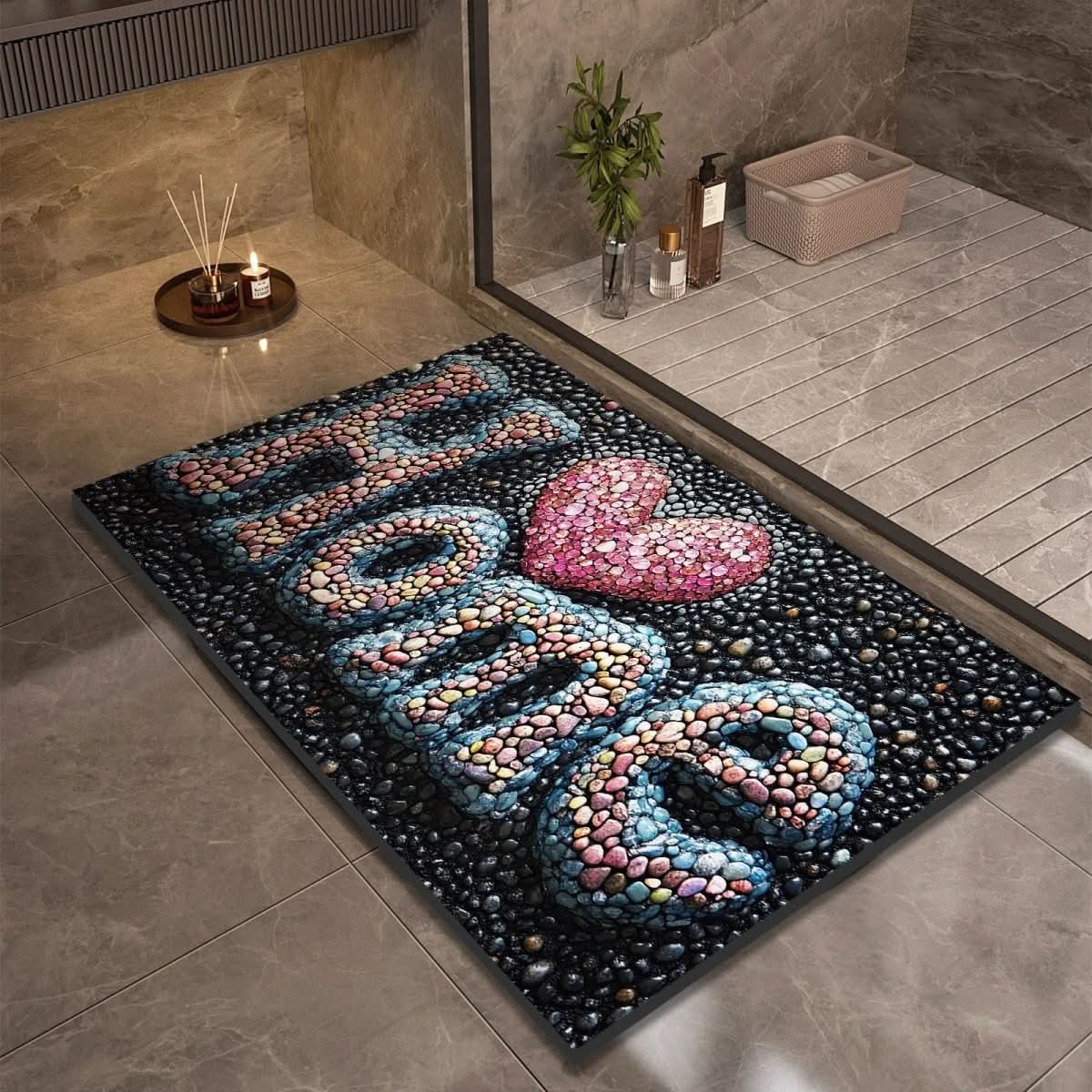 Bathroom Mat – Fast-Drying Stone Look, High Absorbency & Non-Slip Rubber Base