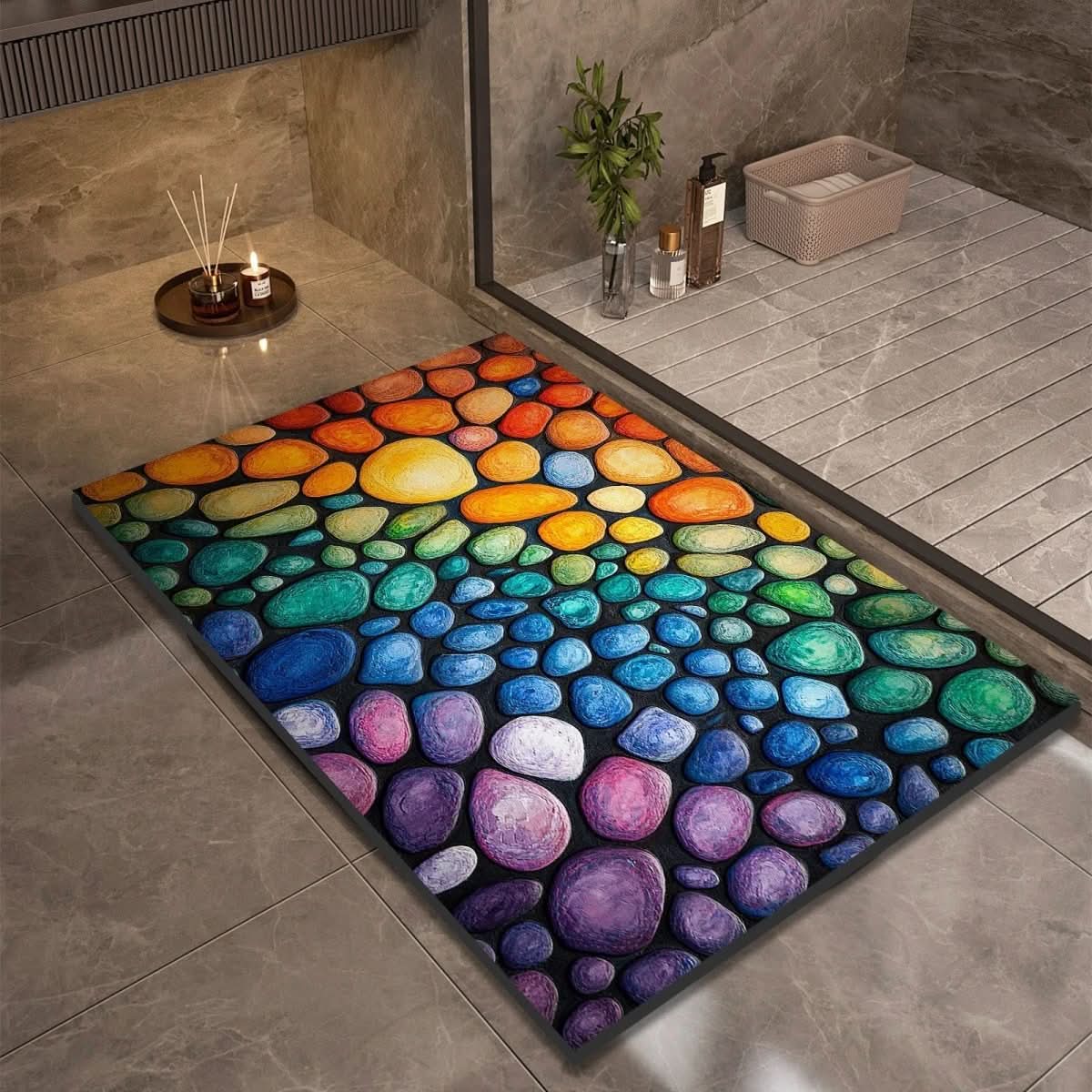 Bathroom Mat – Fast-Drying Stone Look, High Absorbency & Non-Slip Rubber Base