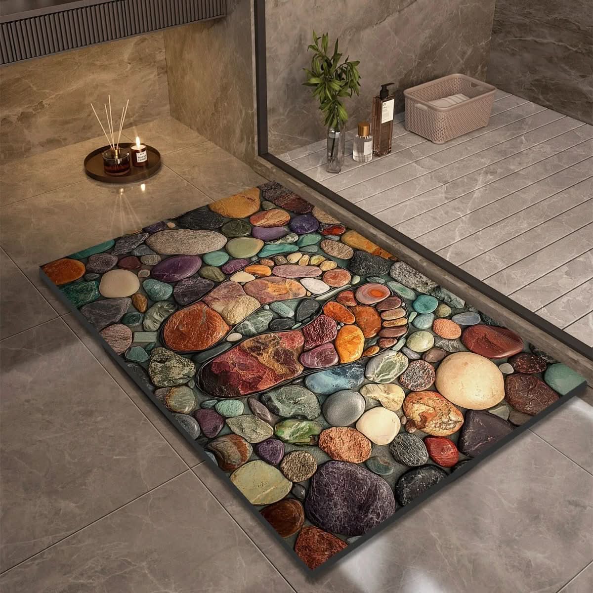 Bathroom Mat – Fast-Drying Stone Look, High Absorbency & Non-Slip Rubber Base