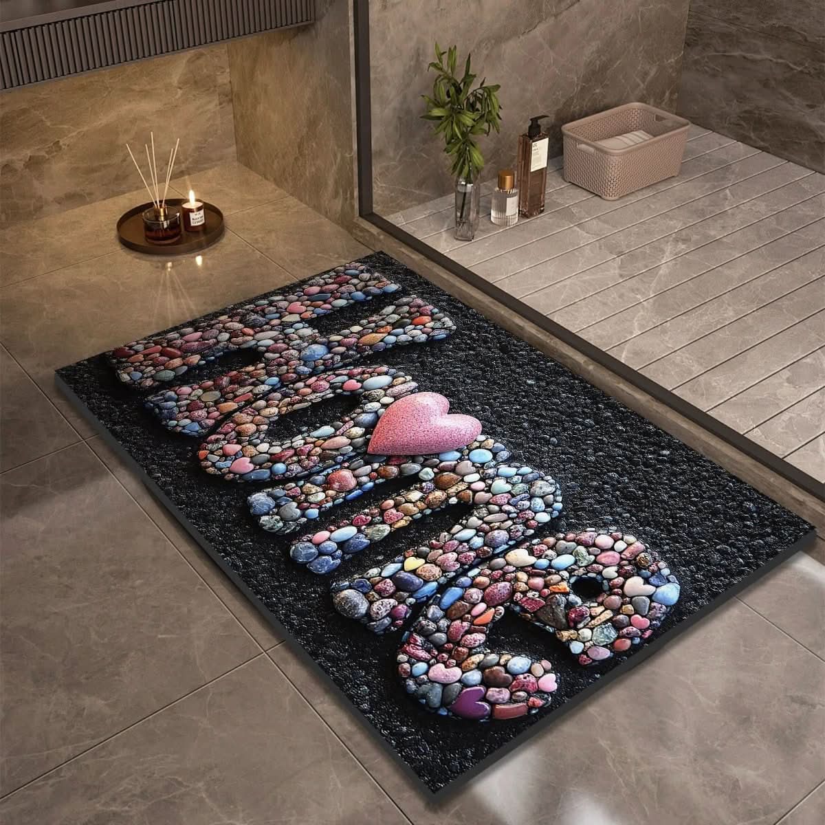 Bathroom Mat – Fast-Drying Stone Look, High Absorbency & Non-Slip Rubber Base