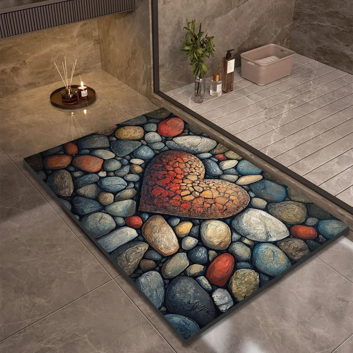 Bathroom Mat – Fast-Drying Stone Look, High Absorbency & Non-Slip Rubber Base
