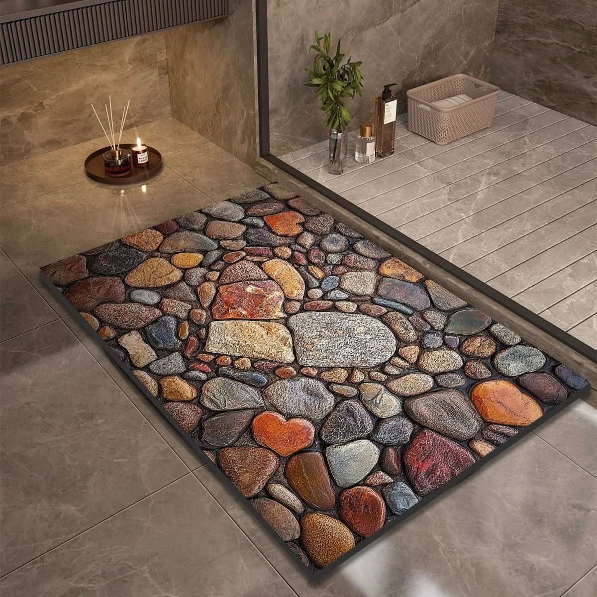 Bathroom Mat – Fast-Drying Stone Look, High Absorbency & Non-Slip Rubber Base