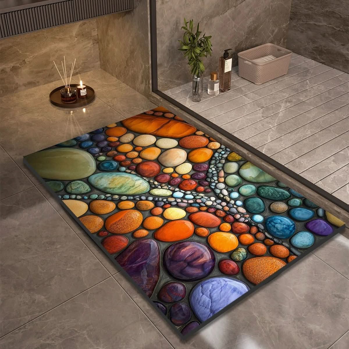 Bathroom Mat – Fast-Drying Stone Look, High Absorbency & Non-Slip Rubber Base