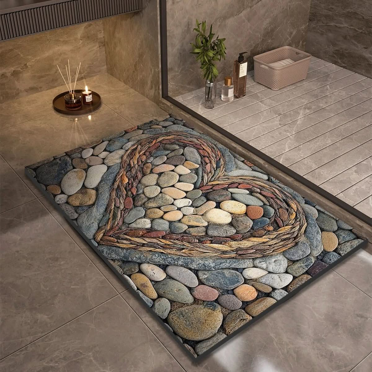 Bathroom Mat – Fast-Drying Stone Look, High Absorbency & Non-Slip Rubber Base