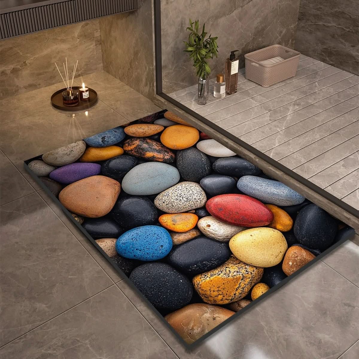 Bathroom Mat – Fast-Drying Stone Look, High Absorbency & Non-Slip Rubber Base