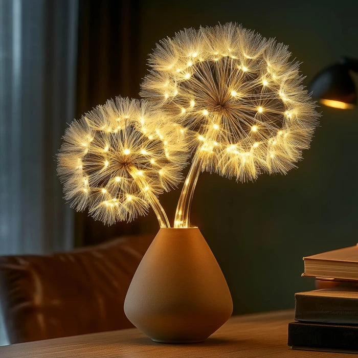 Verlichte paardenbloemtak als decoratie – gloeiende zaadbolletjes voor thuis of evenementen