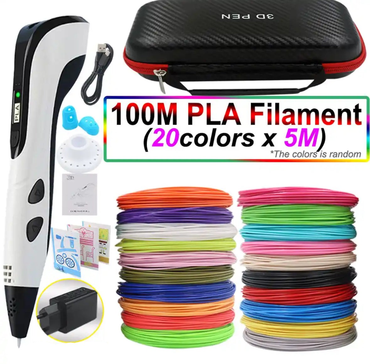 Set de stylo d'impression 3D – Outil de dessin facile à contrôler avec filament PLA et écran LED