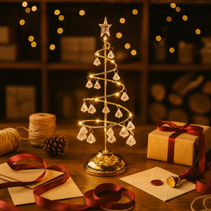 Spiraalvormige kerstboomlamp – Tafellamp met kristalachtige versieringen