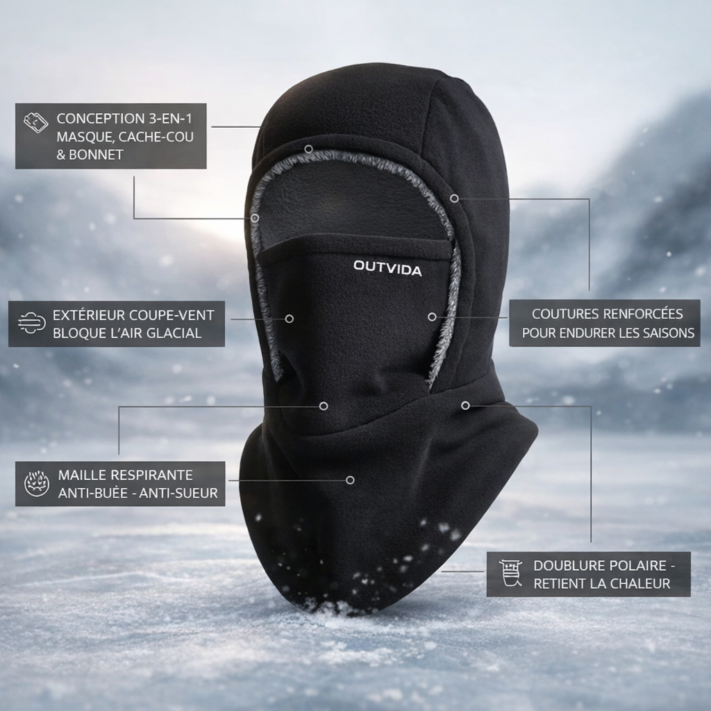 Cagoule thermique 3-en-1 – Masque facial doux et coupe-vent pour temps froid