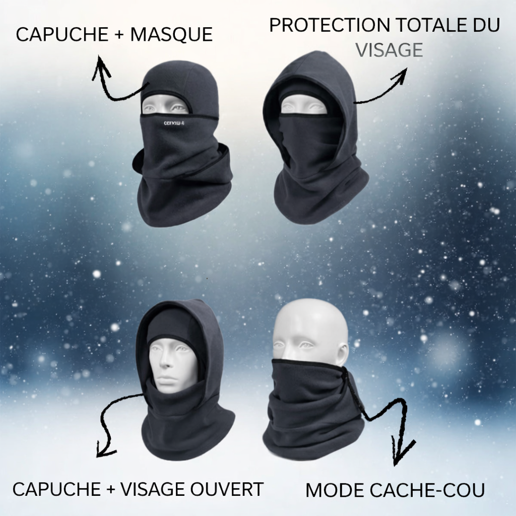 Cagoule thermique 3-en-1 – Masque facial doux et coupe-vent pour temps froid