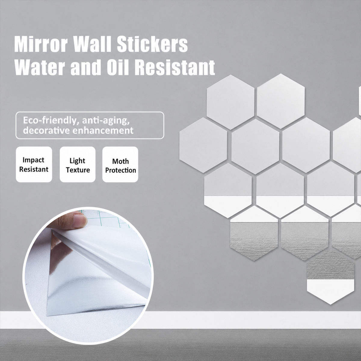 Feuille de miroir auto-adhésive – Film mural PET flexible à découper sur mesure