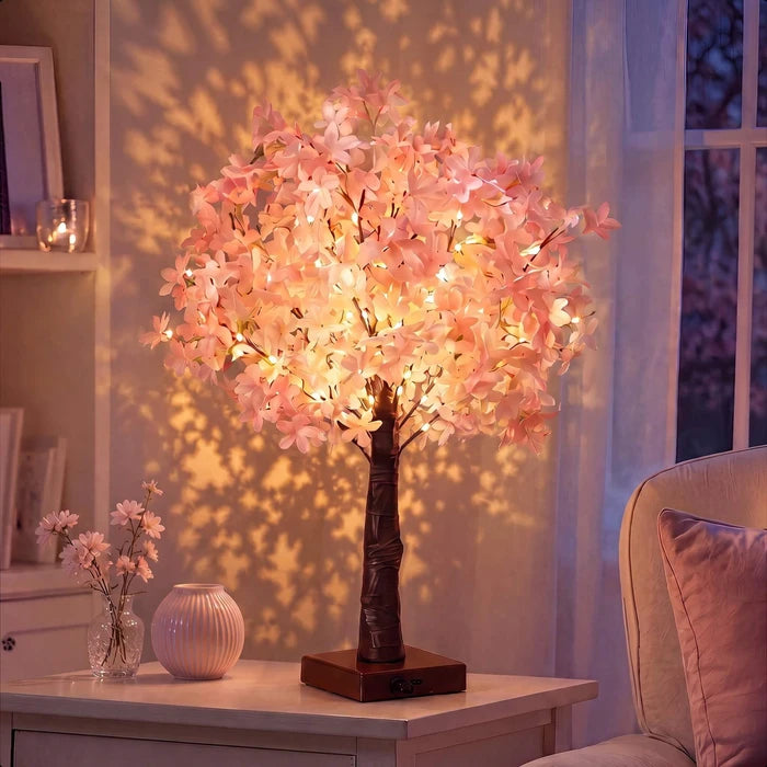Kersenbloesemboomlamp – bloeiende takken voor op tafel met fonkelende lichtjes