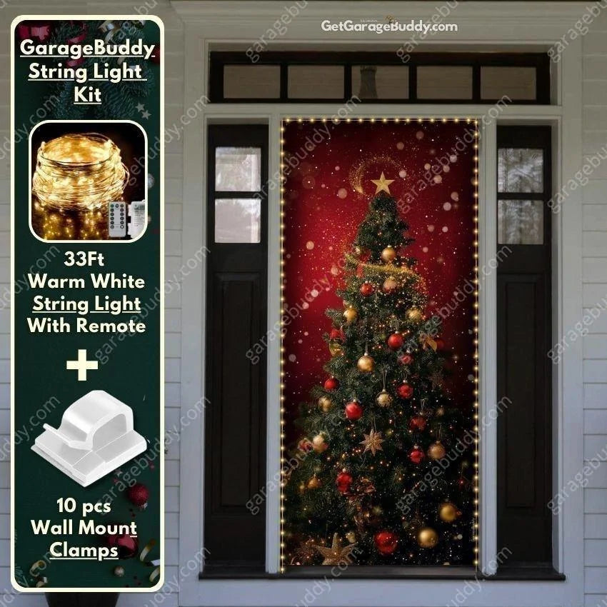 Christmas Door Cover - Stretch Fit Holiday Decoration with Tree Design 6