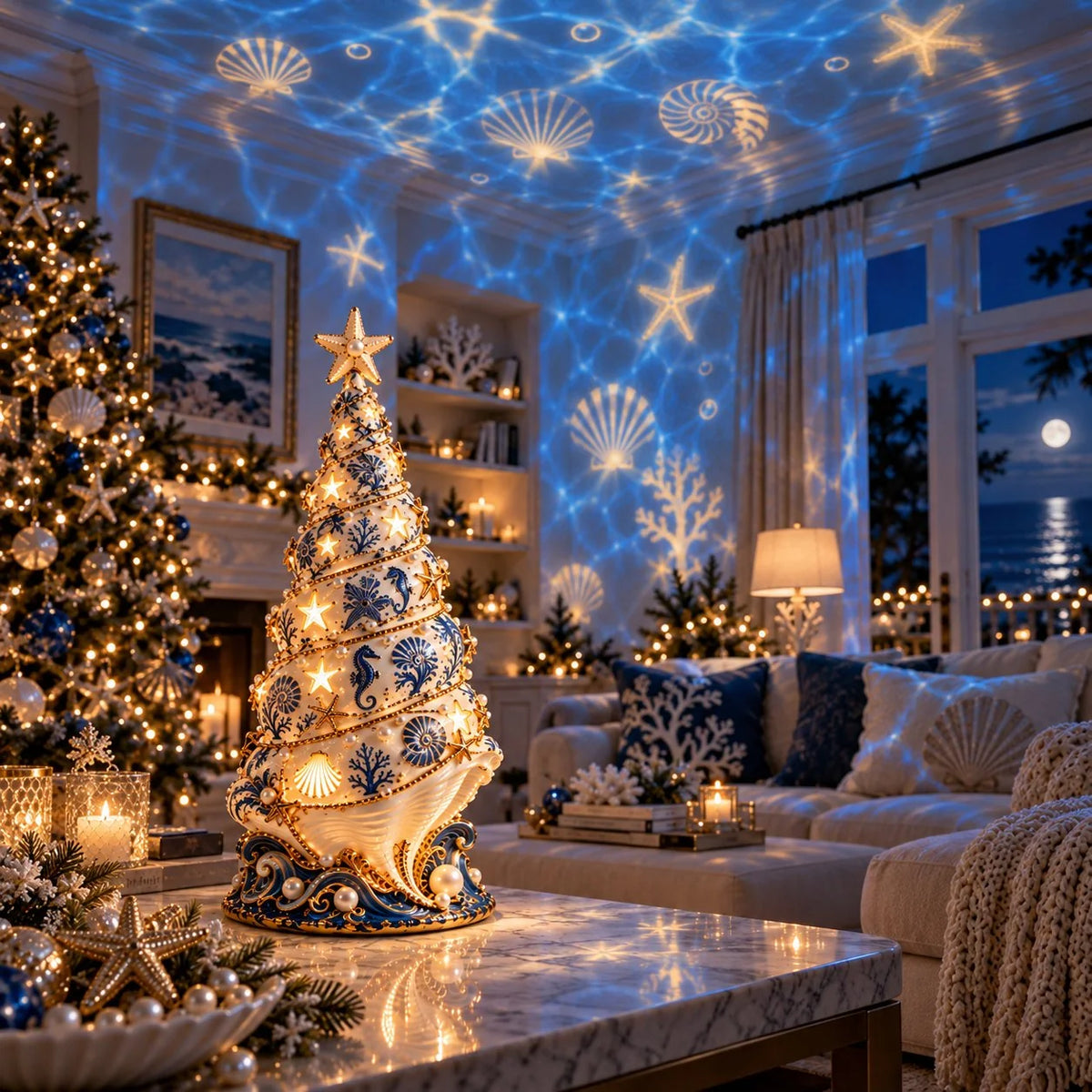 🌊 Coastal Christmas Seashell Tree Projection Lamp✨ 3